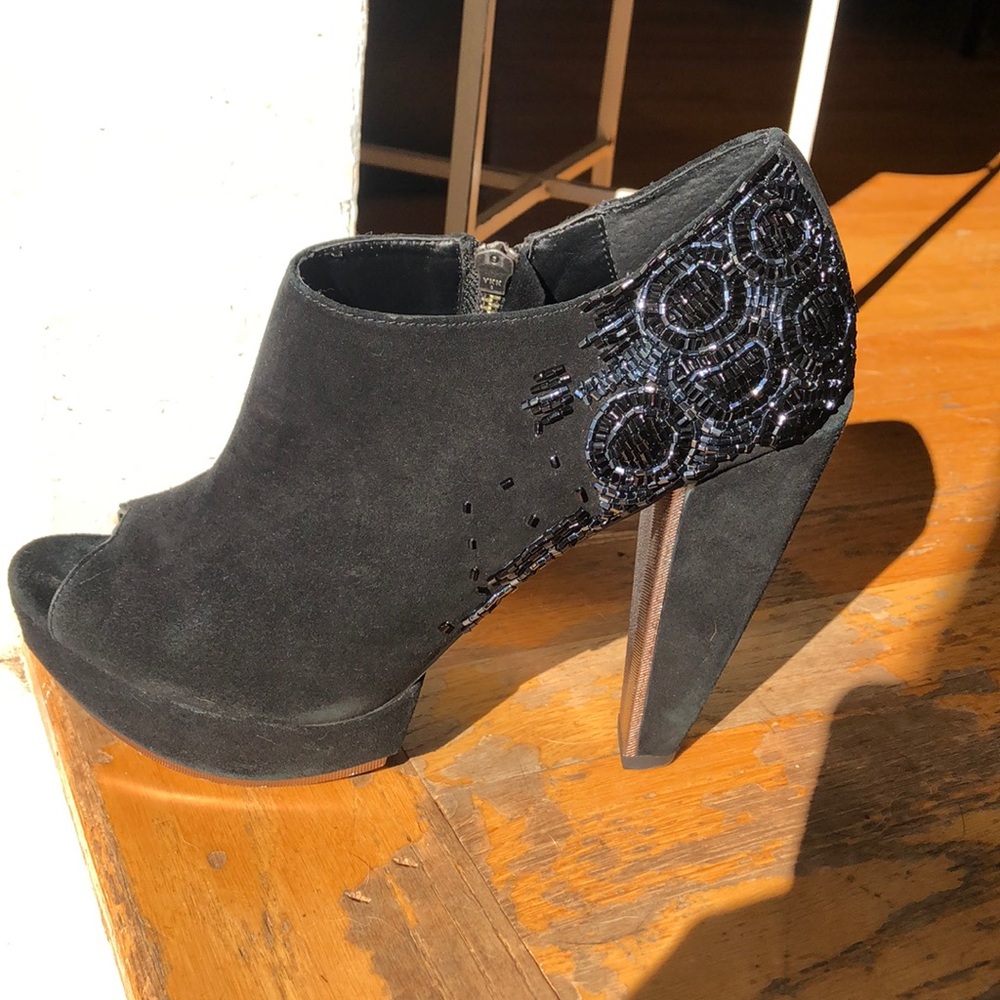 Sam Edelman UNA platform black suede bootie w/ rhinestones size 8.5